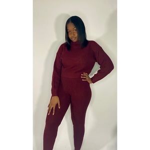 Burgundy Waffle Knit Loungewear Set